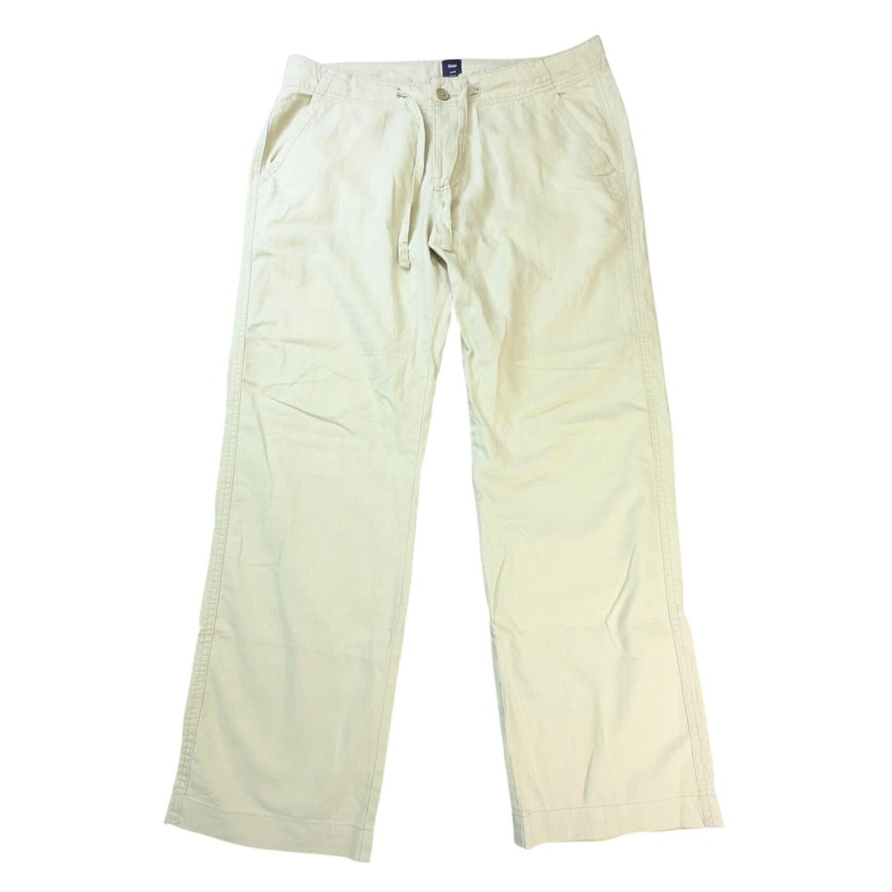 Gap Pants Mens 35x32 Beige Linen Cotton Blend Drawstring Straight Leg Trousers